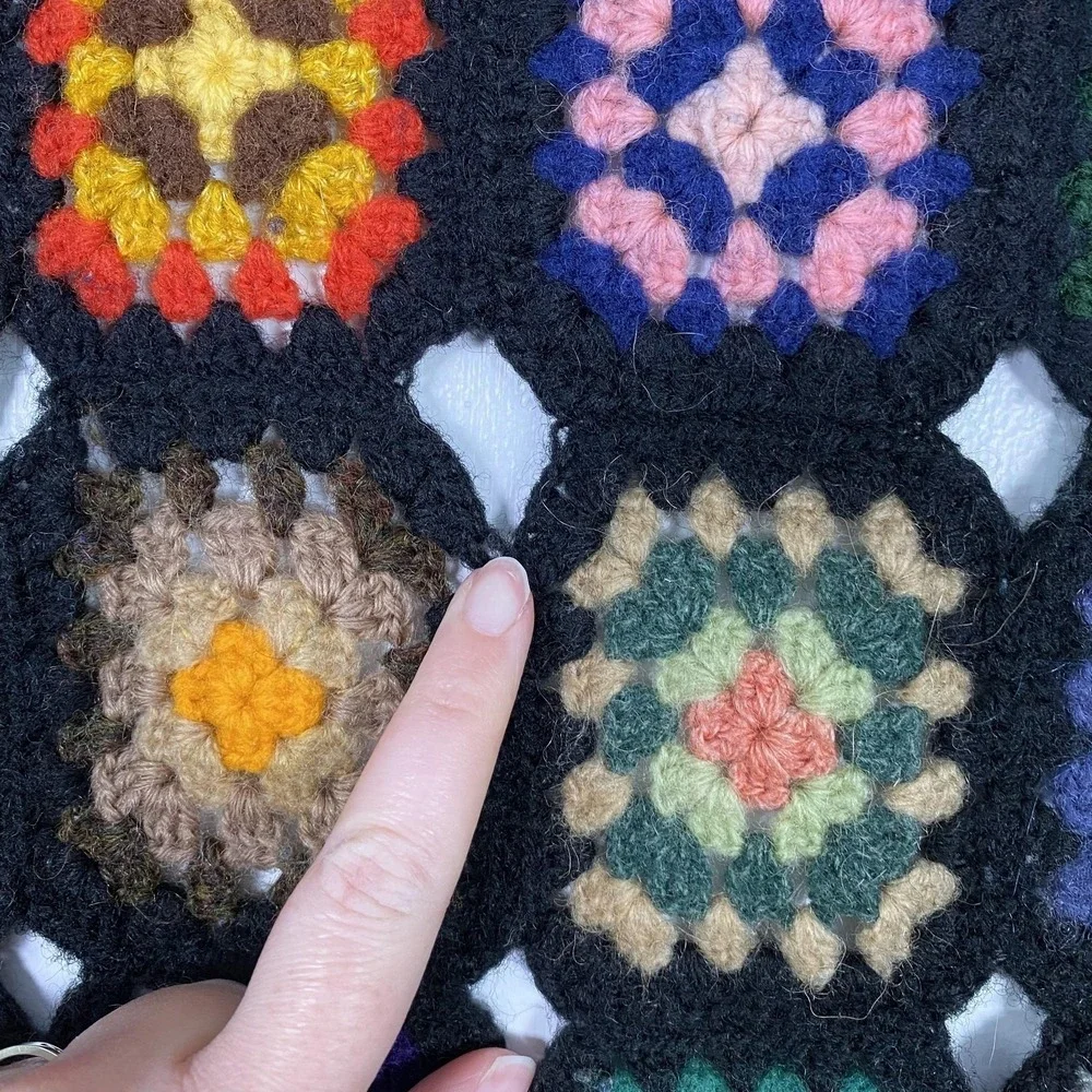 Vintage Berlou Wool Granny Square‎ Throw Blanket Afghan 61.5x39.5 Multicolor
